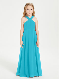 Junior Bridesmaid Dresses Grecian Neckline Floor Length Jade