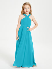Junior Bridesmaid Dresses Grecian Neckline Floor Length Jade