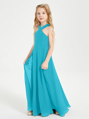 Junior Bridesmaid Dresses Grecian Neckline Floor Length Jade