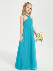 Junior Bridesmaid Dresses Grecian Neckline Floor Length Jade