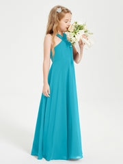 Junior Bridesmaid Dresses Grecian Neckline Floor Length Jade