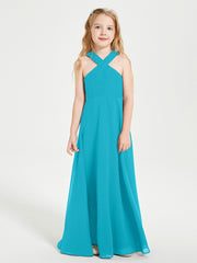 Junior Bridesmaid Dresses Grecian Neckline Floor Length Jade