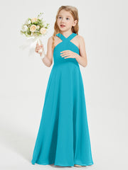 Junior Bridesmaid Dresses Grecian Neckline Floor Length Jade
