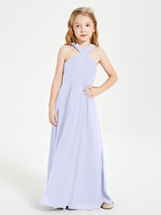 Junior Bridesmaid Dresses Grecian Neckline Floor Length Lavender
