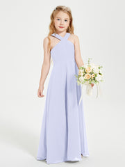 Junior Bridesmaid Dresses Grecian Neckline Floor Length Lavender