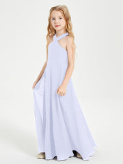 Junior Bridesmaid Dresses Grecian Neckline Floor Length Lavender