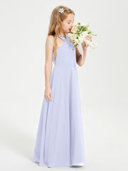 Junior Bridesmaid Dresses Grecian Neckline Floor Length Lavender