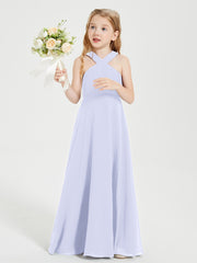 Junior Bridesmaid Dresses Grecian Neckline Floor Length Lavender