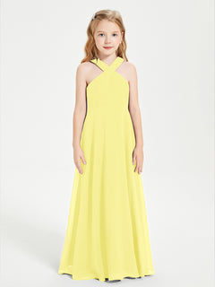 Junior Bridesmaid Dresses Grecian Neckline Floor Length Lemon