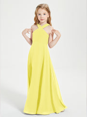 Junior Bridesmaid Dresses Grecian Neckline Floor Length Lemon