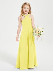 Junior Bridesmaid Dresses Grecian Neckline Floor Length Lemon