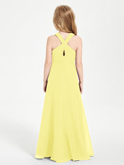 Junior Bridesmaid Dresses Grecian Neckline Floor Length Lemon