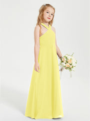 Junior Bridesmaid Dresses Grecian Neckline Floor Length Lemon
