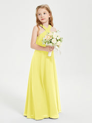 Junior Bridesmaid Dresses Grecian Neckline Floor Length Lemon