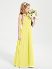 Junior Bridesmaid Dresses Grecian Neckline Floor Length Lemon