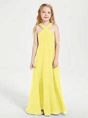 Junior Bridesmaid Dresses Grecian Neckline Floor Length Lemon