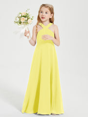 Junior Bridesmaid Dresses Grecian Neckline Floor Length Lemon