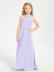 Junior Bridesmaid Dresses Grecian Neckline Floor Length Lilac