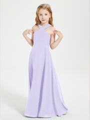 Junior Bridesmaid Dresses Grecian Neckline Floor Length Lilac