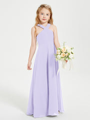 Junior Bridesmaid Dresses Grecian Neckline Floor Length Lilac