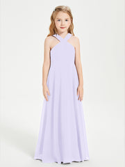 Junior Bridesmaid Dresses Grecian Neckline Floor Length Lilac