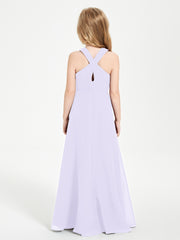 Junior Bridesmaid Dresses Grecian Neckline Floor Length Lilac