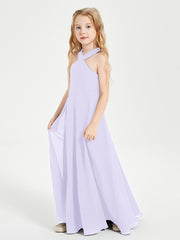 Junior Bridesmaid Dresses Grecian Neckline Floor Length Lilac