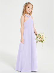 Junior Bridesmaid Dresses Grecian Neckline Floor Length Lilac