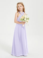 Junior Bridesmaid Dresses Grecian Neckline Floor Length Lilac