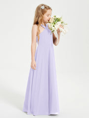 Junior Bridesmaid Dresses Grecian Neckline Floor Length Lilac