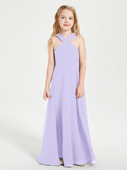 Junior Bridesmaid Dresses Grecian Neckline Floor Length Lilac