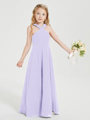 Junior Bridesmaid Dresses Grecian Neckline Floor Length Lilac