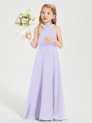 Junior Bridesmaid Dresses Grecian Neckline Floor Length Lilac