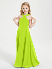 Junior Bridesmaid Dresses Grecian Neckline Floor Length Lime Green