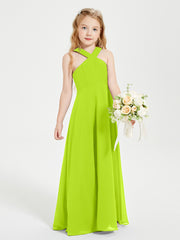Junior Bridesmaid Dresses Grecian Neckline Floor Length Lime Green