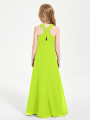 Junior Bridesmaid Dresses Grecian Neckline Floor Length Lime Green