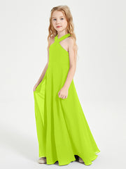Junior Bridesmaid Dresses Grecian Neckline Floor Length Lime Green