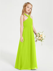 Junior Bridesmaid Dresses Grecian Neckline Floor Length Lime Green