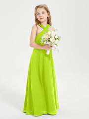 Junior Bridesmaid Dresses Grecian Neckline Floor Length Lime Green
