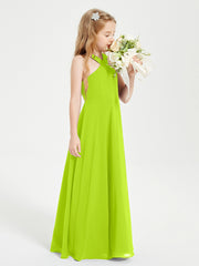 Junior Bridesmaid Dresses Grecian Neckline Floor Length Lime Green