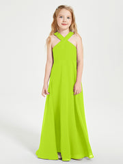 Junior Bridesmaid Dresses Grecian Neckline Floor Length Lime Green