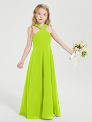 Junior Bridesmaid Dresses Grecian Neckline Floor Length Lime Green