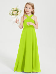 Junior Bridesmaid Dresses Grecian Neckline Floor Length Lime Green