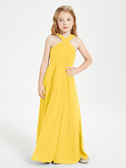 Junior Bridesmaid Dresses Grecian Neckline Floor Length Marigold