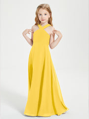 Junior Bridesmaid Dresses Grecian Neckline Floor Length Marigold
