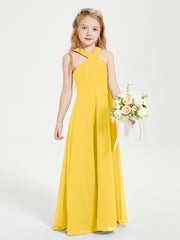 Junior Bridesmaid Dresses Grecian Neckline Floor Length Marigold