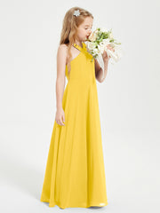 Junior Bridesmaid Dresses Grecian Neckline Floor Length Marigold