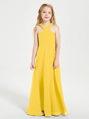 Junior Bridesmaid Dresses Grecian Neckline Floor Length Marigold