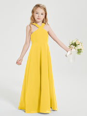 Junior Bridesmaid Dresses Grecian Neckline Floor Length Marigold
