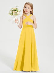 Junior Bridesmaid Dresses Grecian Neckline Floor Length Marigold
